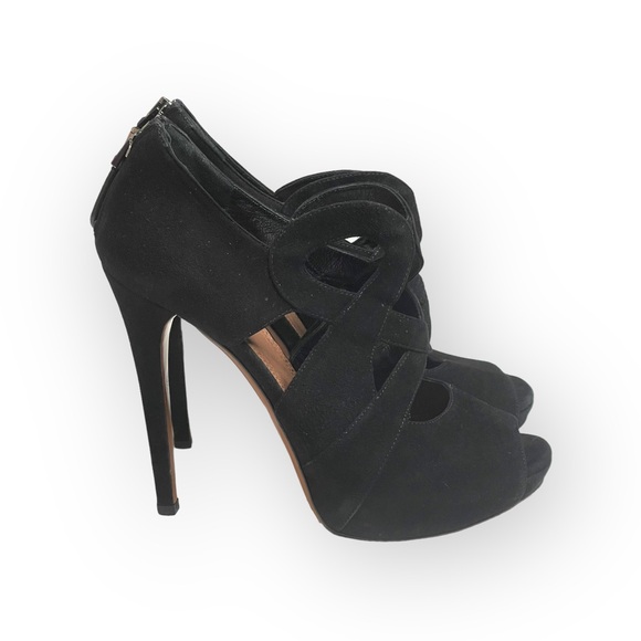 Alaia 𖦹 Cut Out Peep Toe Platform Stiletto Heel Sandals 𖦹 Black Suede 𖦹 37 - Picture 2 of 16
